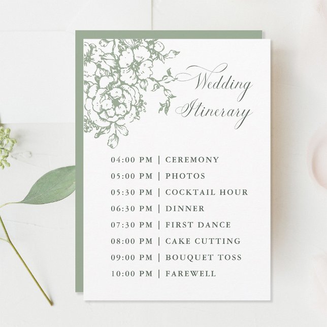 Programa Classic Bloom Garden Sage Green Wedding Itinerary (Criador carregado)
