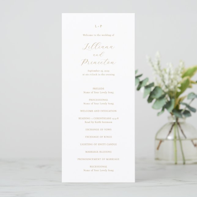 Programa Classic Neutral Monogram Elegant Wedding (Em pé/Frente)