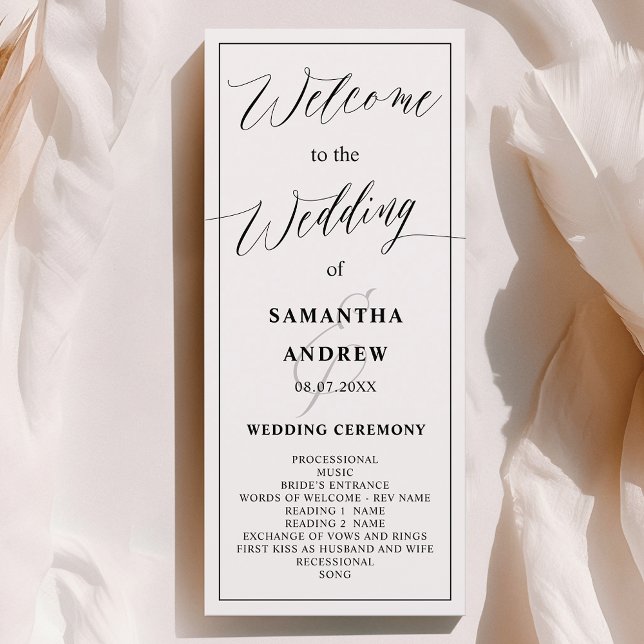 Programa clássico de caligrafia branca negra (Classic black white calligraphy wedding program)