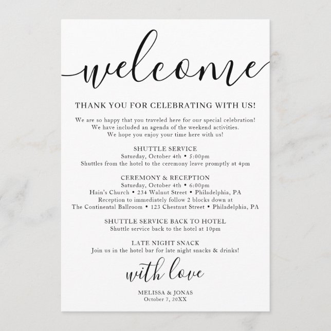 Programa Clássico de casamento branco da caligrafia (Frente)