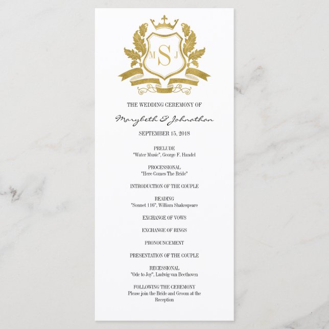 Programa Clássico de Casamento Dourado de Crest (Frente)