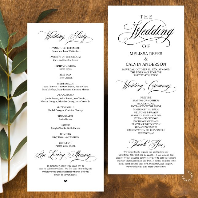 Programa Clássico Moderno Elegante Casamento Cerimônia (Elegant Classy Navy Blue Script Wedding Program Card)