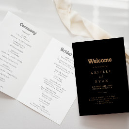 Programa Clássico Preto Ouro Casamento Dobrado Minimalista