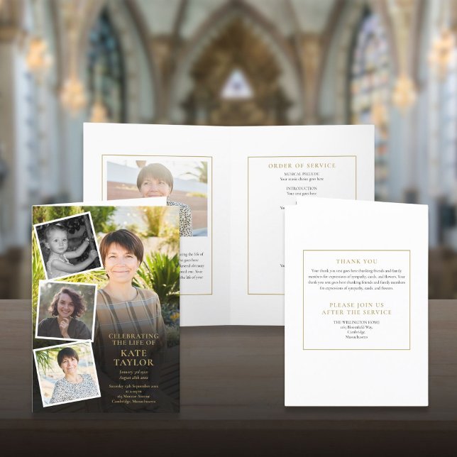 Programa Colagem De Fotos Ordem Funeral De Serviço Dobrada (Photo Collage Funeral Order Of Service Folded Program)