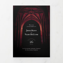 Programa Com Borda Tripla Arca Gótica Casamento Elegante Vermelho Negro Negr