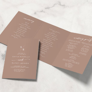 Programa Com Borda Tripla Boho Chic Neutral Taupe Monograma Casamento