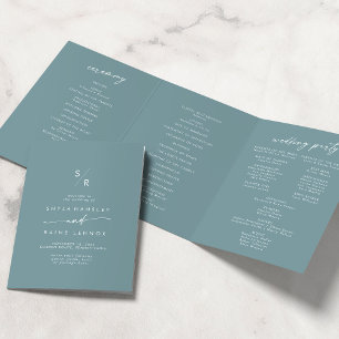 Programa Com Borda Tripla Boho Chic Seafoam Teal Monograma Casamento