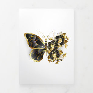 Programa Com Borda Tripla Borboleta Flor Dourada com Orquídea Preta
