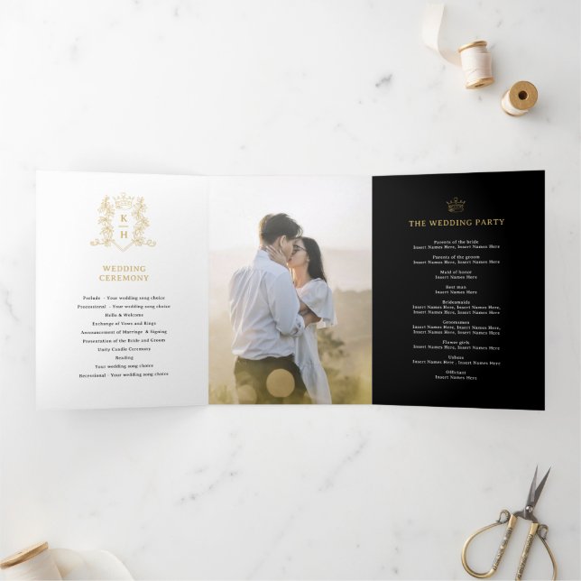 Programa Com Borda Tripla Casamento da coroa de ouro branco preto (Dentro)