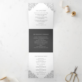 Programa Com Borda Tripla Casamento de cinza de carvão negro, monograma, art