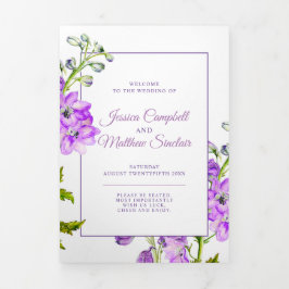 Programa Com Borda Tripla Casamento de cor d'água com flores delfinas