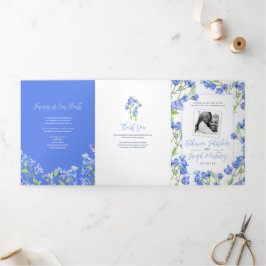 Programa Com Borda Tripla Casamento de flor botânica de cor azul-acastanhada