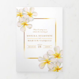 Programa Com Borda Tripla Casamento de flores de ouro branco Frangipani