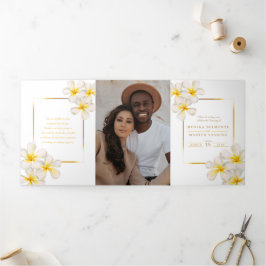 Programa Com Borda Tripla Casamento de flores de ouro branco Frangipani