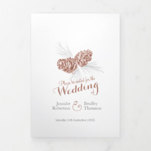 Programa Com Borda Tripla Casamento de outono de Cones cinzas marrons