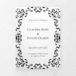 Programa Com Borda Tripla Casamento Gótico Negra e Branca