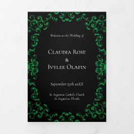Programa Com Borda Tripla Casamento Gótico Negra e Verde