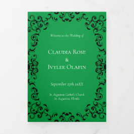 Programa Com Borda Tripla Casamento Gótico Negra e Verde