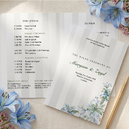 Programa Com Borda Tripla Casamento Islâmico Nikah Blue Lily Grey Stripe