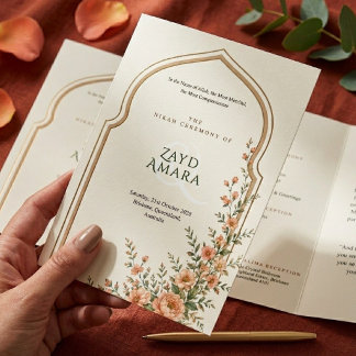Programa Com Borda Tripla Casamento Islâmico Nikah com Arco Floral de Pêsseg