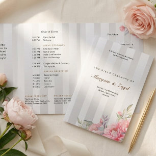 Programa Com Borda Tripla Casamento Islâmico Nikah Tomara Rosa Cinza Listr