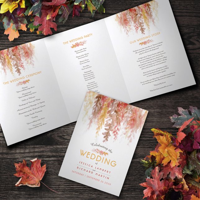 Programa Com Borda Tripla Casamento outono autóctone laranja-avermelhado-cor (Criador carregado)