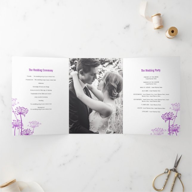 Programa Com Borda Tripla Casamento púrpura de cabeça-flor (Dentro)