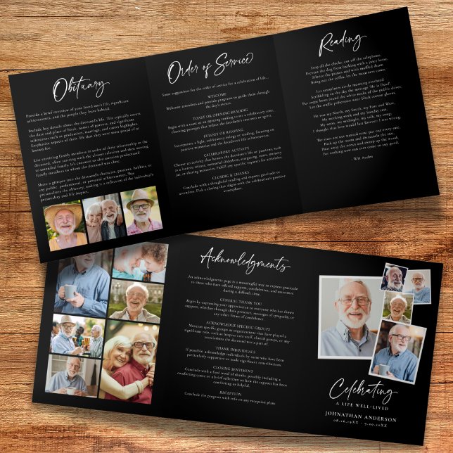 Programa Com Borda Tripla Celebração da Vida 14-Foto Funeral Preto e Branco (Criador carregado)