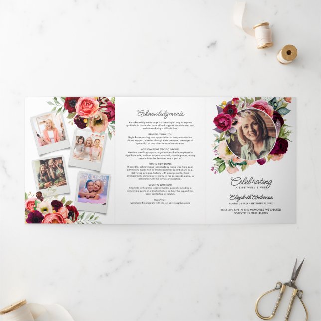 Programa Com Borda Tripla Celebração da Vida Aquarela Floral Memorial (Fora)