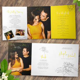 Programa Com Borda Tripla Cinza branco limão amarelo fotos do casamento
