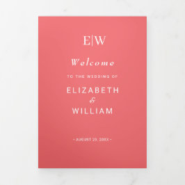 Programa Com Borda Tripla Coral Simples Sunset Elegante com Casamento Monogr