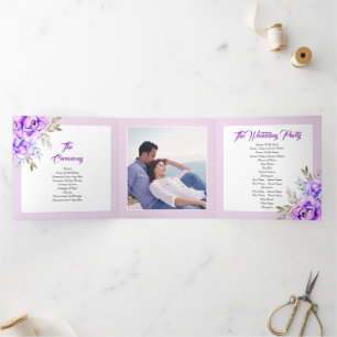 Programa Com Borda Tripla Foto de casamento lilás, flores de aquarela púrp