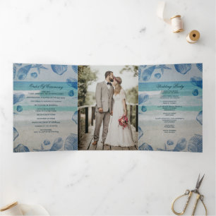 Programa Com Borda Tripla Foto Rustic Blue Seashells Beach Weding