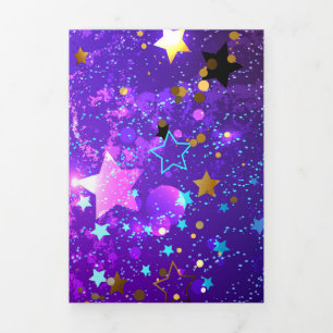 Programa Com Borda Tripla Fundo de folhas roxas com estrelas