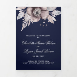 Programa Com Borda Tripla Marinho Mauve Rustic Floral Photo Wedding