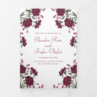 Programa Com Borda Tripla Maroon Rose Wedding Programs