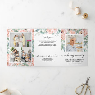 Programa Com Borda Tripla Memorial Pink Peony Watercolor Floral