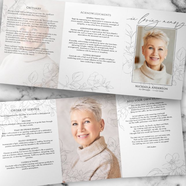 Programa Com Borda Tripla Minimalist Botanical 3-Photo Funeral/Memorial (Criador carregado)