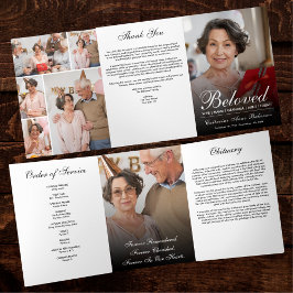 Programa Com Borda Tripla Modern Script 7-Photo Trifold Funeral Program