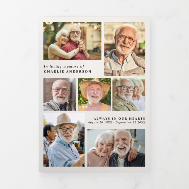 Programa Com Borda Tripla Modern Script 8-Photo Funeral/Memorial (Cobrir)