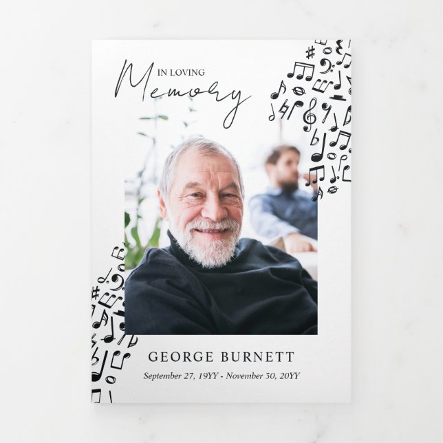 Programa Com Borda Tripla Musician Music Teacher Notes Funeral Program (Cobrir)