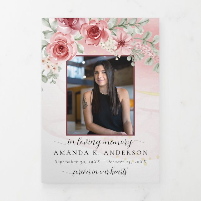Programa Com Borda Tripla No Loving Memory Blush Red Flower Funeral (Cobrir)