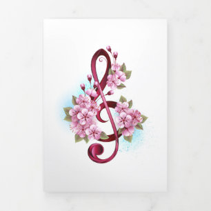 Programa Com Borda Tripla Notas de clave de trecho musical com flores de Sak