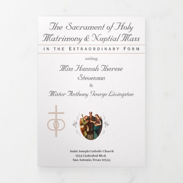 Programa Com Borda Tripla O Casamento Rosa Pálido Católico Refinado (Cobrir)