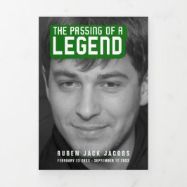 Programa Com Borda Tripla Passagem de uma lenda Serviço Funeral verde 12 fot