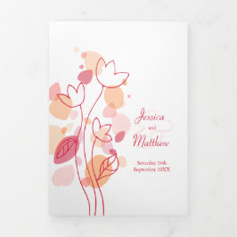 Programa Com Borda Tripla Pétalas de flores de confete vermelho-coral modern