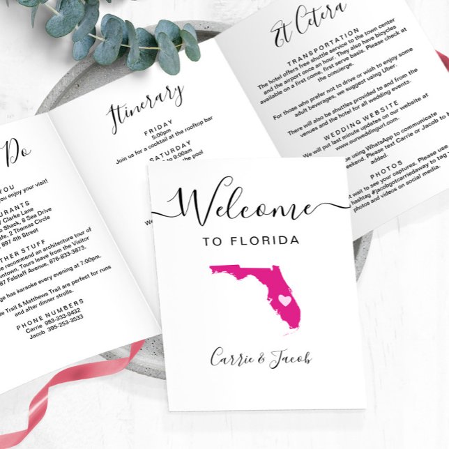 Programa Com Borda Tripla Qualquer Itinerário de Boas-vindas do Casamento da (Florida State Map Wedding Welcome Bag Itinerary & Letter)