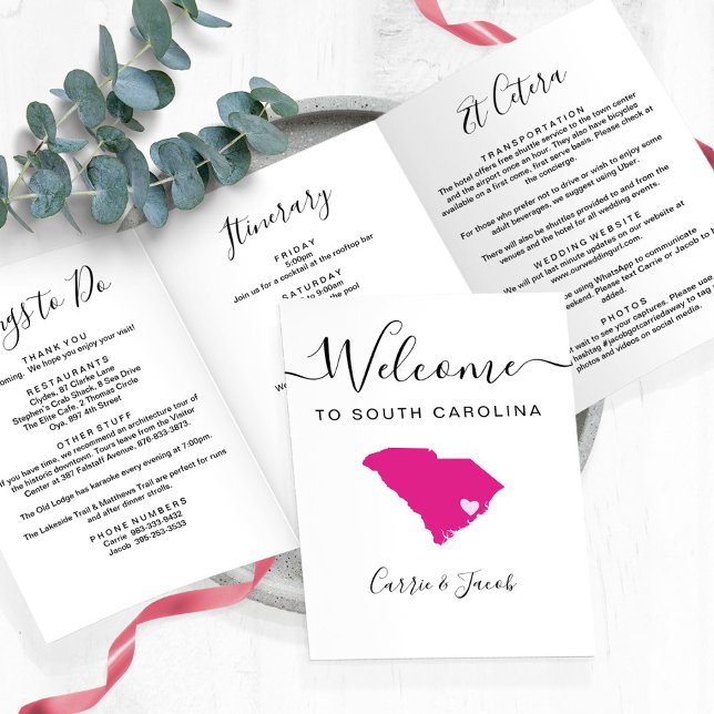 Programa Com Borda Tripla Qualquer Itinerário de Boas-vindas do Casamento da (South Carolina Wedding Welcome Letter & Itinerary)
