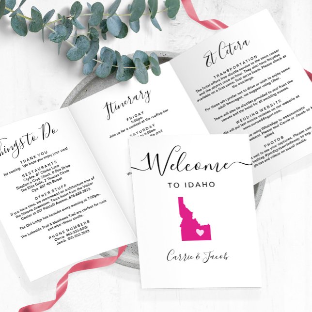 Programa Com Borda Tripla Qualquer Itinerário de Boas-vindas do Casamento Id (Idaho Wedding Welcome Bag Letter & Itinerary)