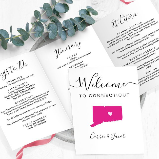 Programa Com Borda Tripla Qualquer Itinerário de Boas-vindas do Connecticut  (Connecticut Wedding Welcome Letter & Itinerary)